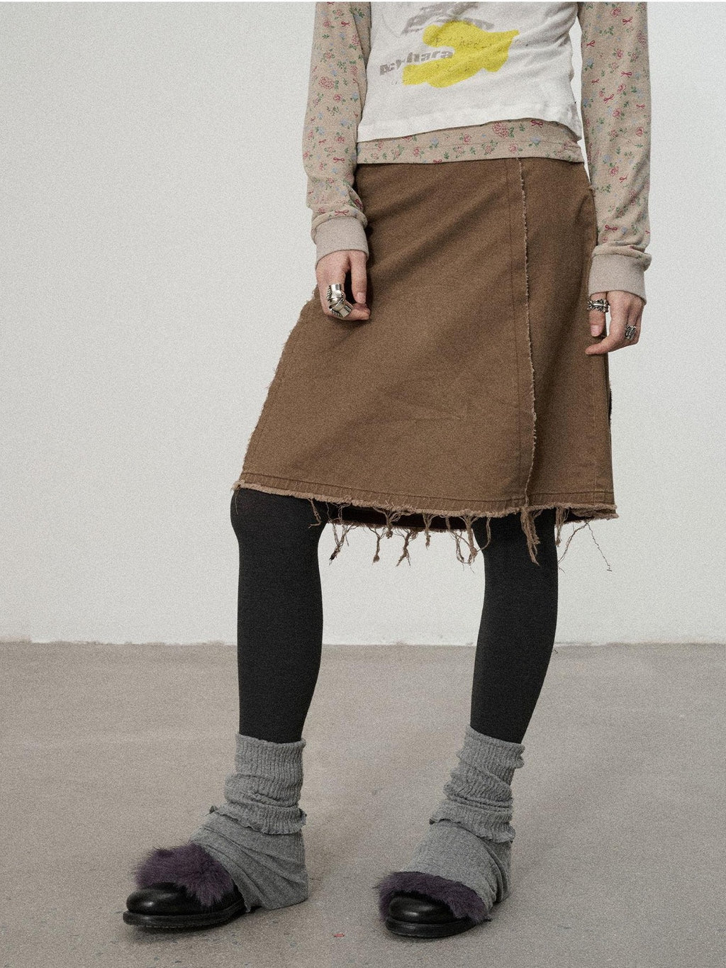 Achihara Coffee Brown Pleated A Line Low Waist Women'S Cotton Blend Midi Skirts