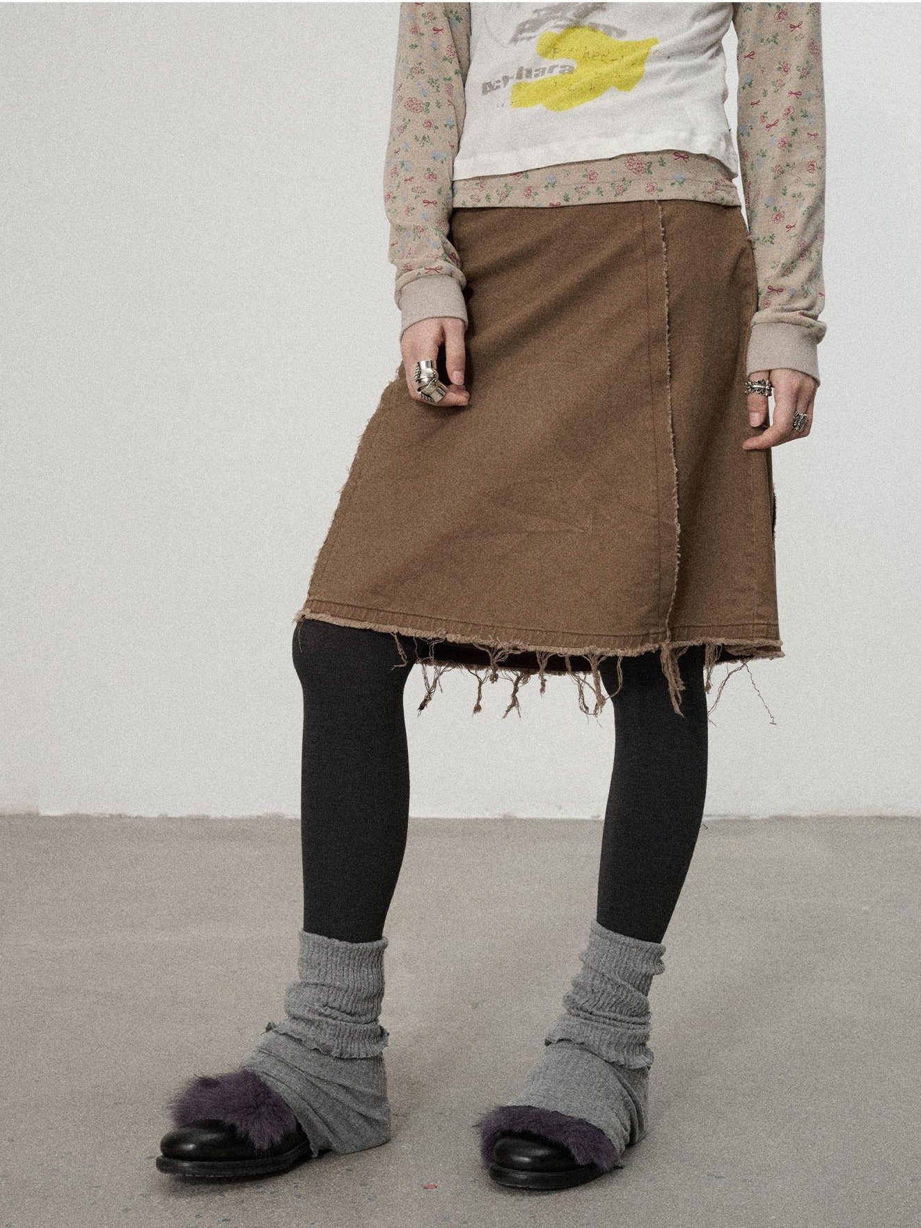 Achihara Coffee Brown Pleated A Line Low Waist Women'S Cotton Blend Midi Skirts