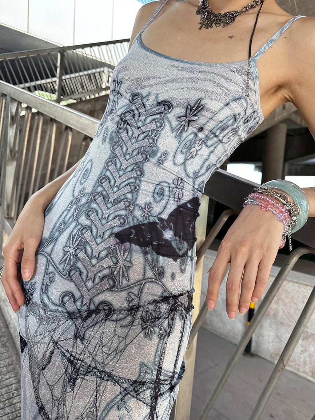 CFIERCE Elegant Bodycon Sleeveless Mermaid Mid Waist Gray Polyester Stretch Dress