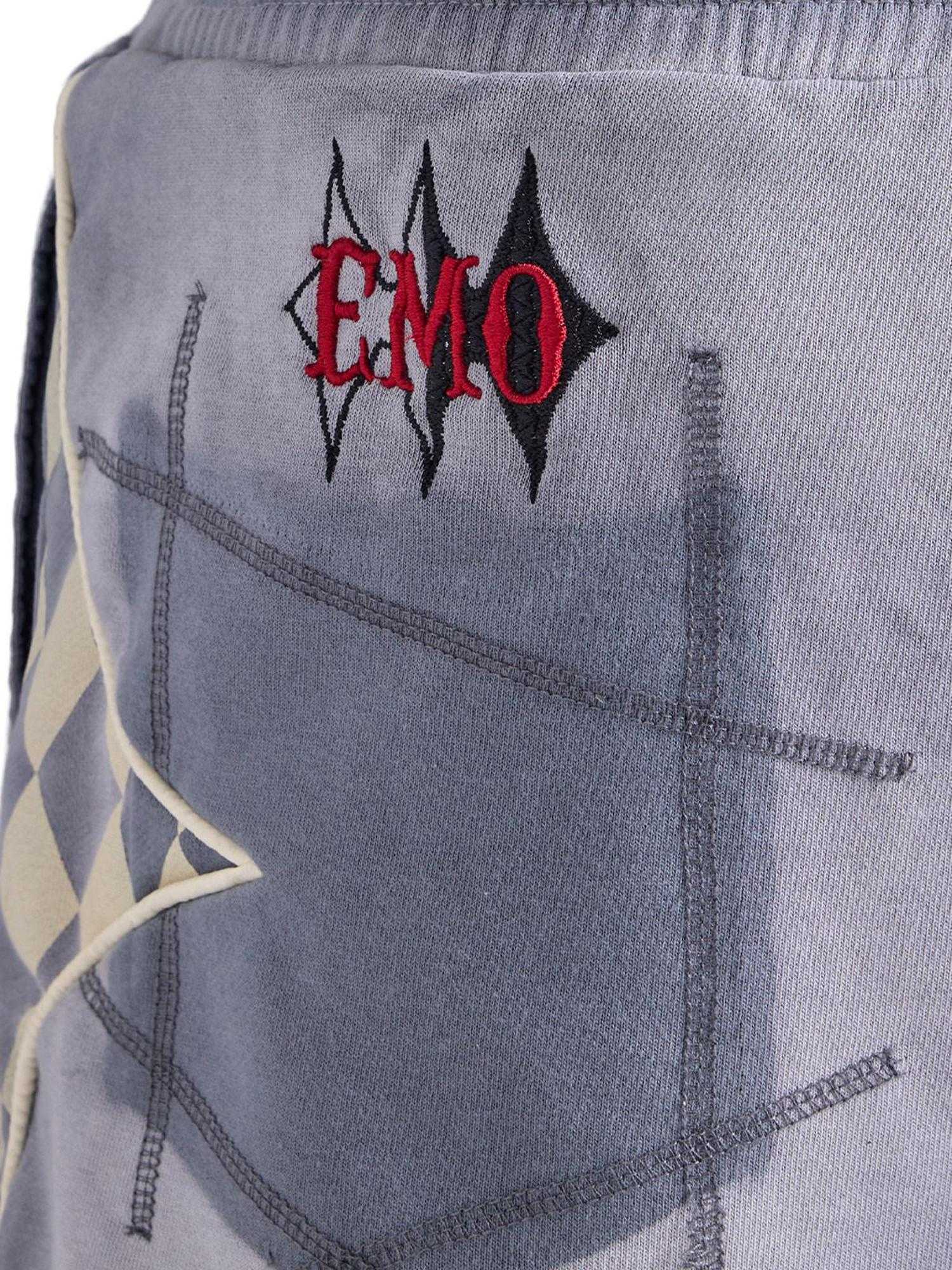 EMOBROTHER Pure Cotton Embroidery Relaxed Midrise Pockets Text Red Blue Short Trousers
