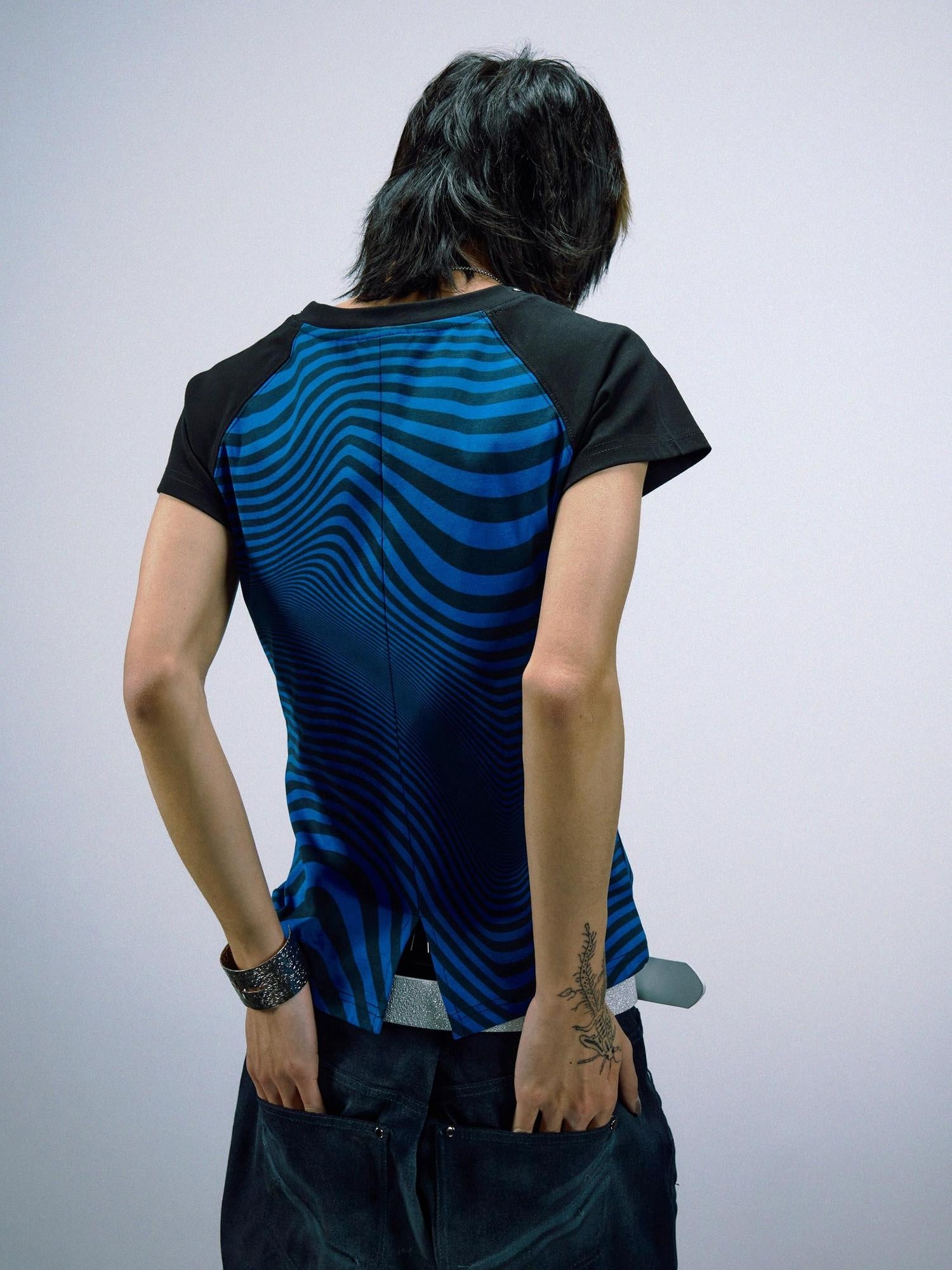 PAIKI Sorona Slim Fit Skull Print Rock Crewneck Unisex Blue Short Sleeve T-Shirts