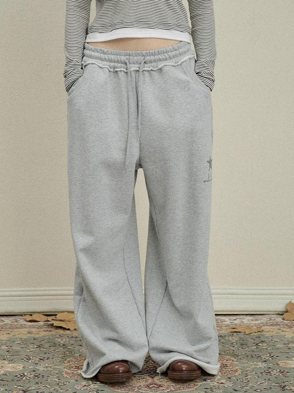 Achihara Star Print Relaxed Wide Leg Natural Waist Women'S Cotton Sweatpants