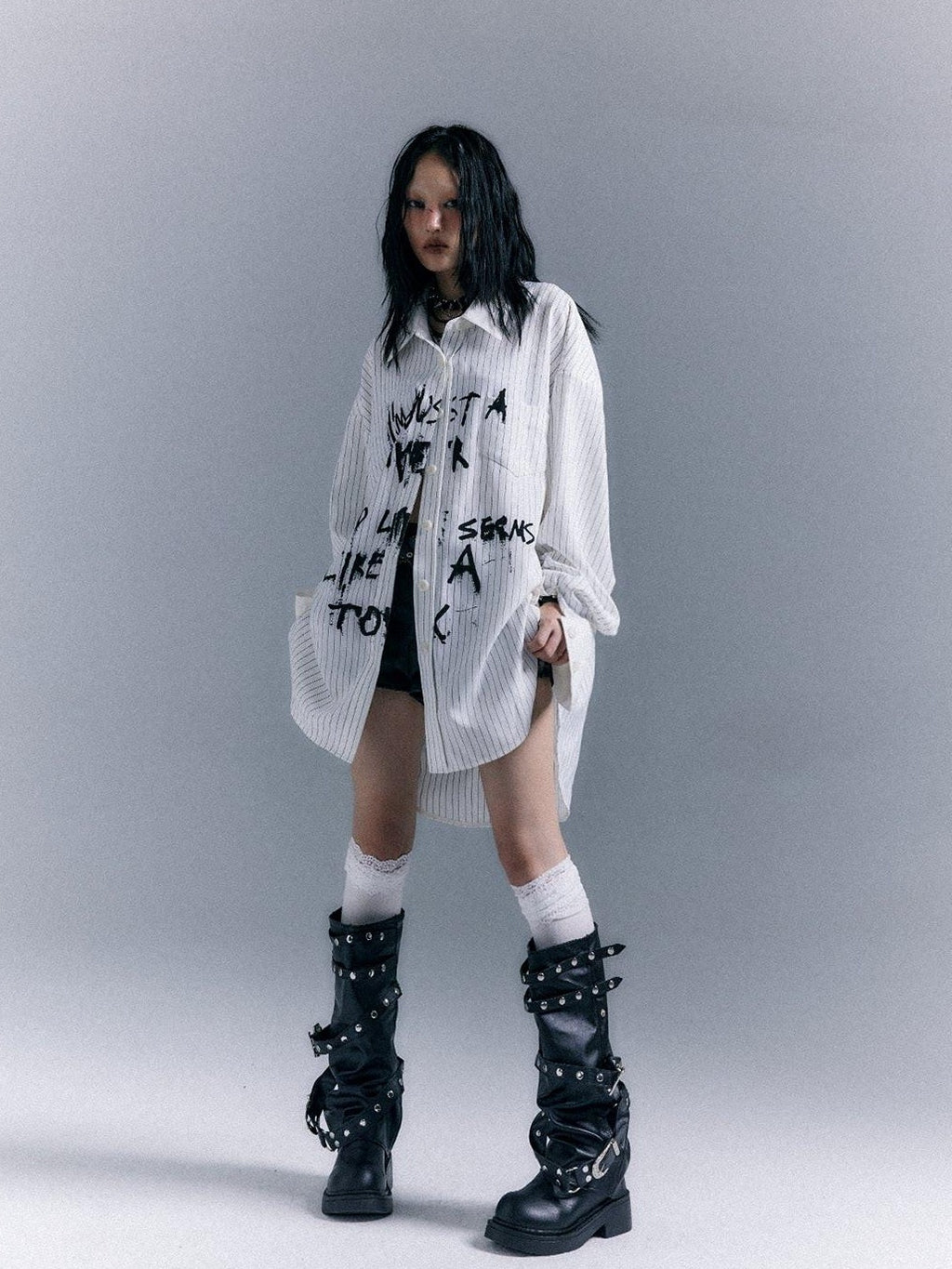 Frustration Garden Original Loose Fit Asymmetric Button Print Pocket Unisex Long Sleeve Shirts