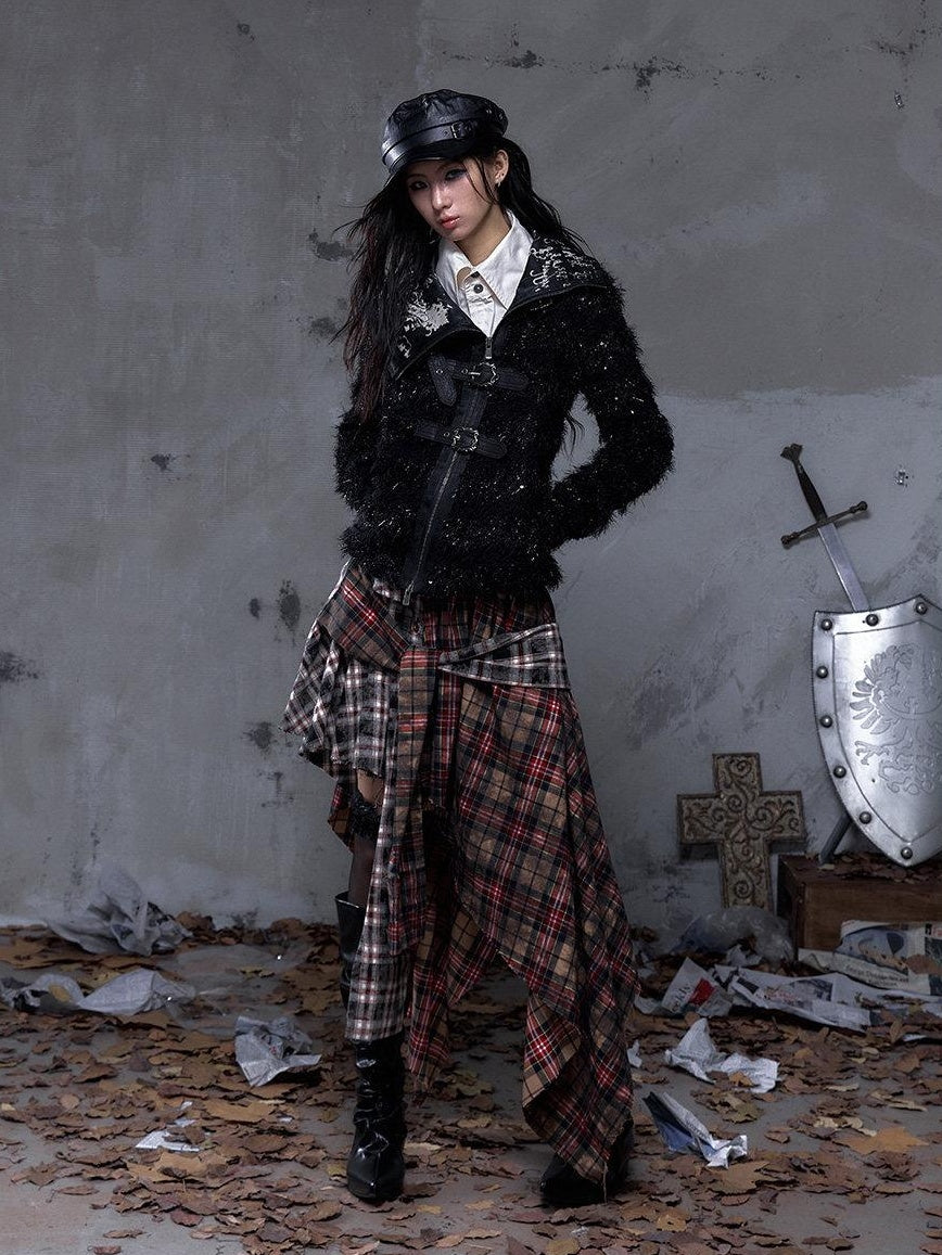 NO ROMANCE Edgy Patchwork Asymmetric Slim Mid Waist Women Citywalk Midi Skirts