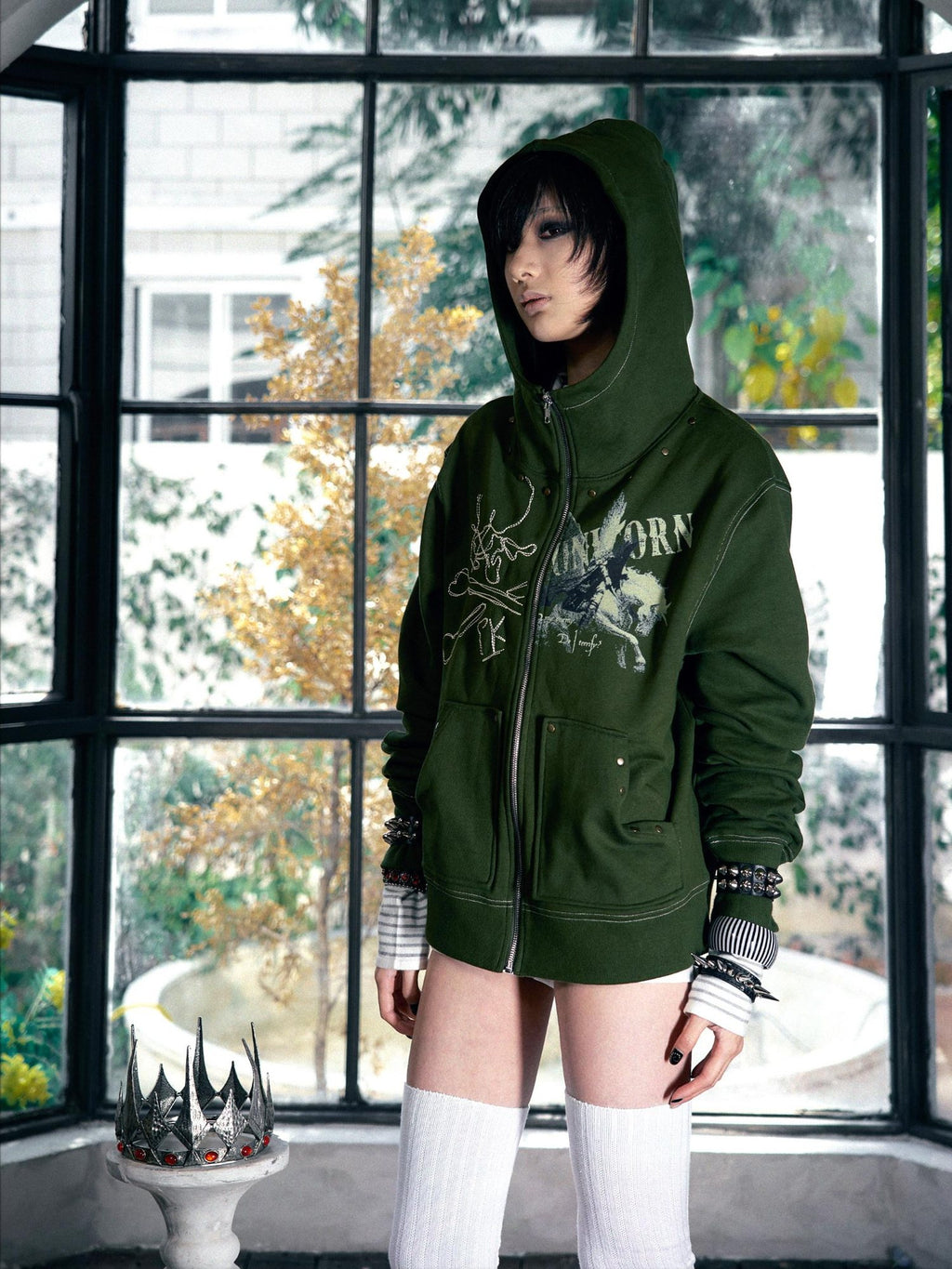 PAIKI Slim Fit Zip Up Hooded Short Length Skull Casual Unisex Sport Polyester Hoodies