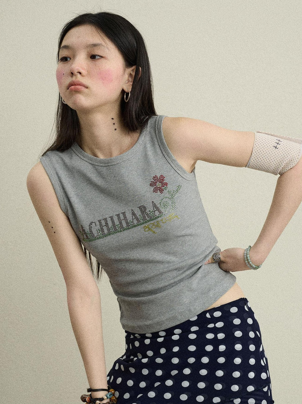Achihara Hotfix Rhinestone Letter Print Women'S Cotton Stretch Tank Tops