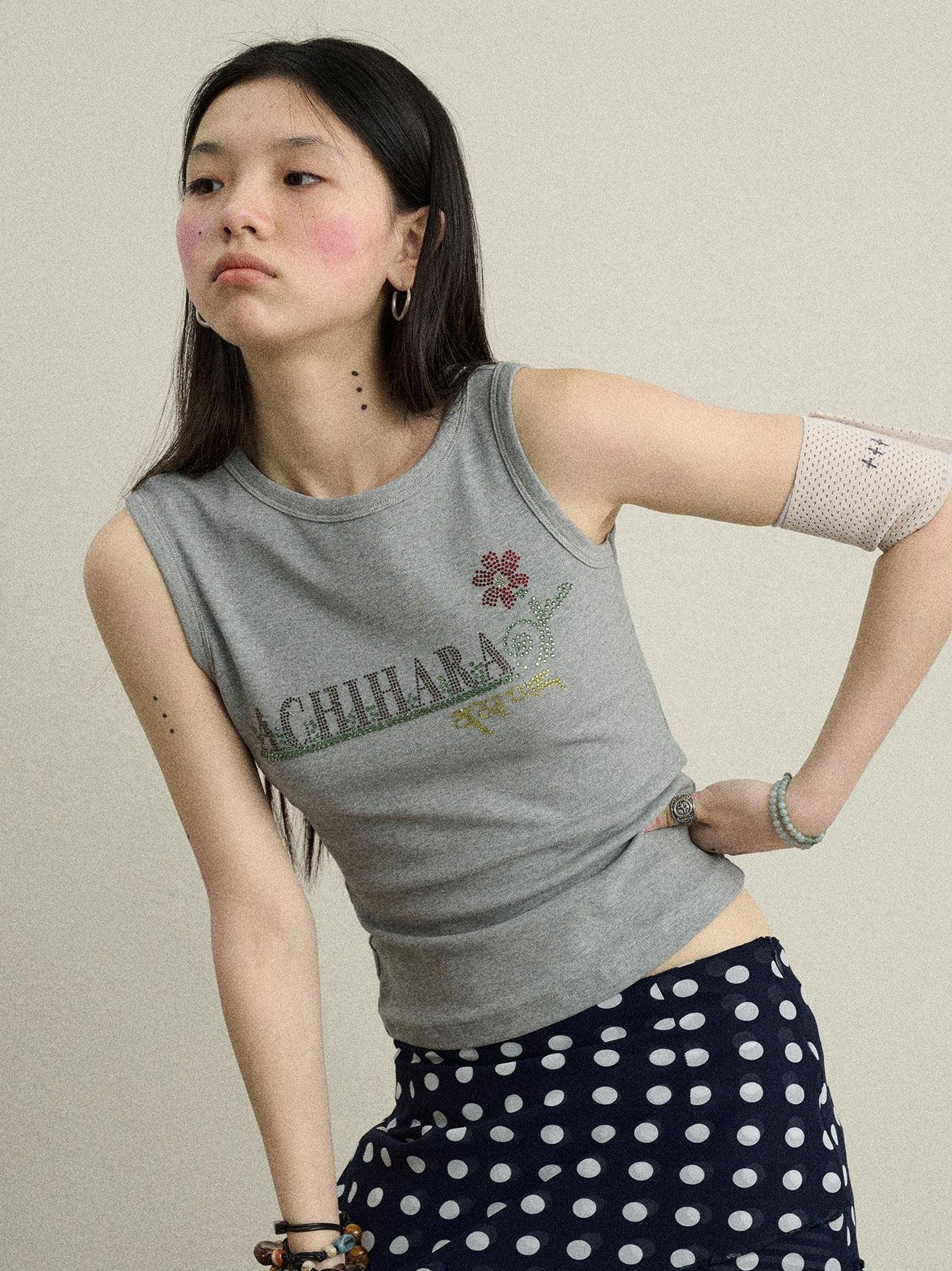 Achihara Hotfix Rhinestone Letter Print Women'S Cotton Stretch Tank Tops