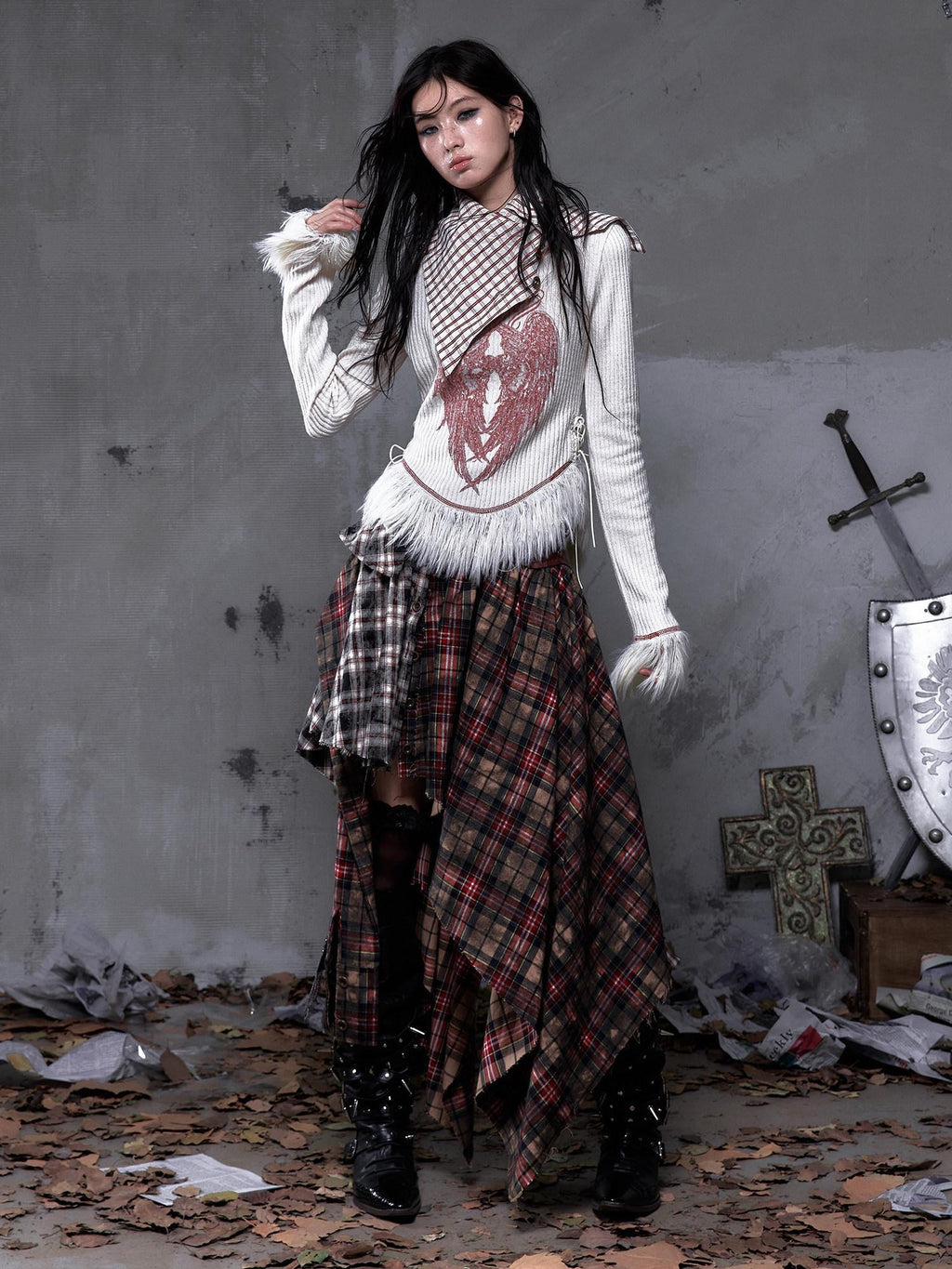 NO ROMANCE Vintage Slim Fit Printed Polo Collar Women Casual Red White Long Sleeve T-Shirts