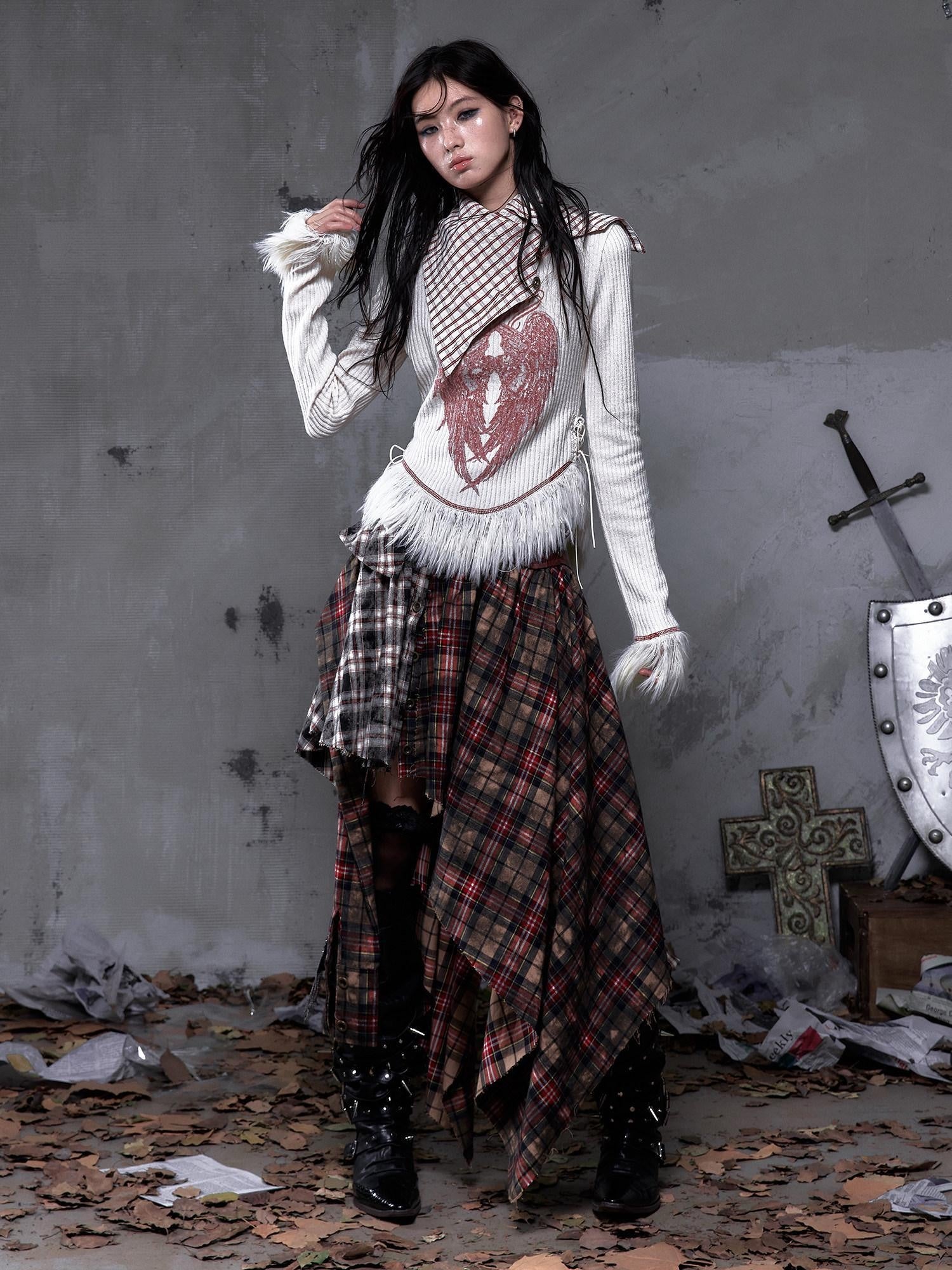 NO ROMANCE Vintage Slim Fit Printed Polo Collar Women Casual Red White Long Sleeve T-Shirts