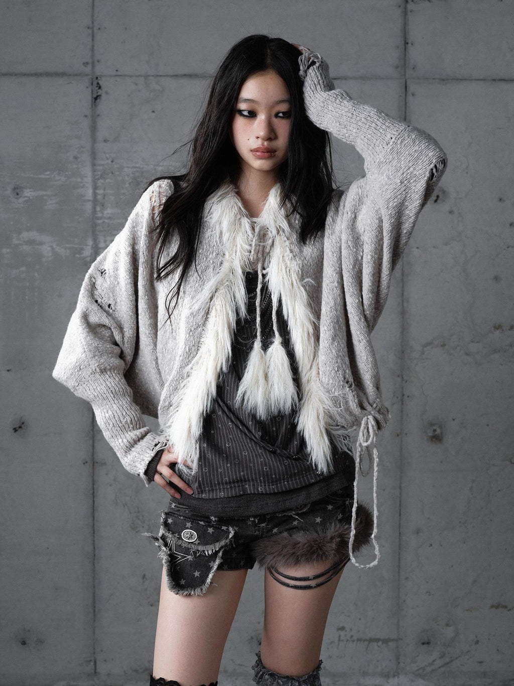 NO ROMANCE Cozy Wool Blend Vintage Loose Fringe Batwing Cardigan Women Knit Sweaters