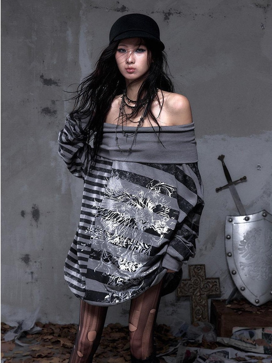 NO ROMANCE Stretch Viscose Printed Relaxed Loose Longsleeve Women Party Casual Mini Dresses