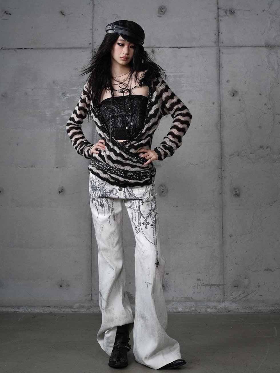 NO ROMANCE Dyed Punk Washed White Loose Fit Natural Waist Cotton Women Wide-Leg Jeans
