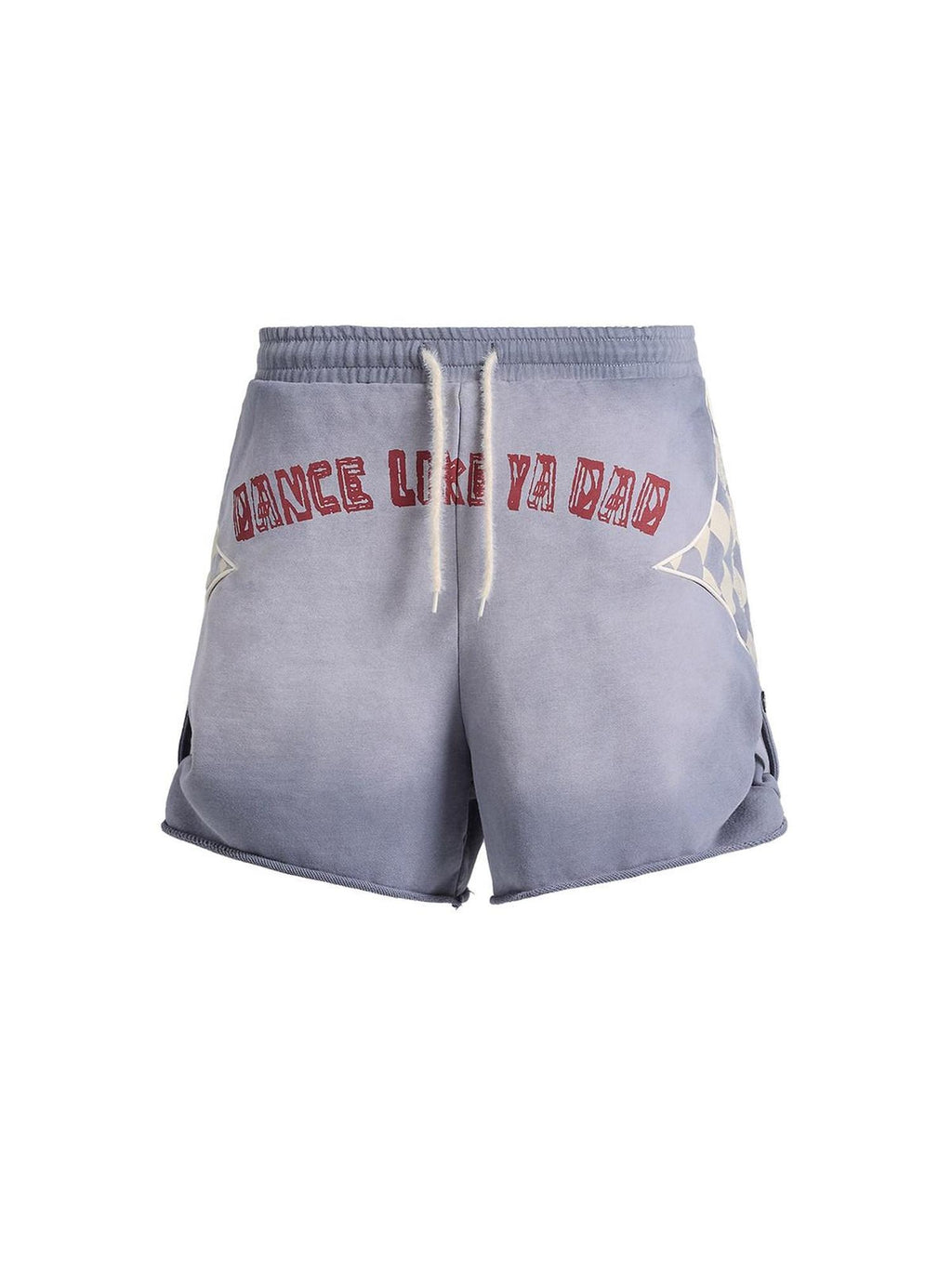 EMOBROTHER Pure Cotton Embroidery Relaxed Midrise Pockets Text Red Blue Short Trousers