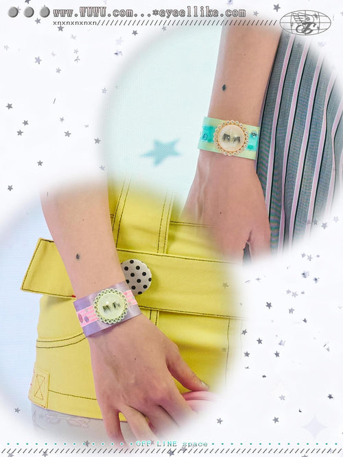 eyeellike 3d Eyelash Acrylic Dome Contrast Webbing Sequins Retro Women's Bracelets
