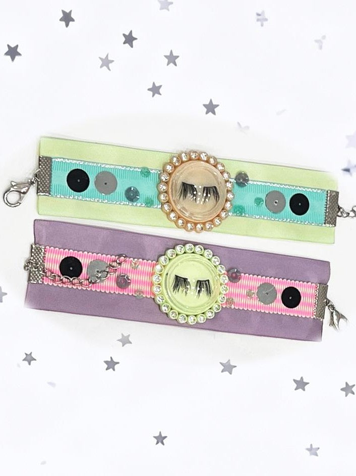 eyeellike 3d Eyelash Acrylic Dome Contrast Webbing Sequins Retro Women's Bracelets