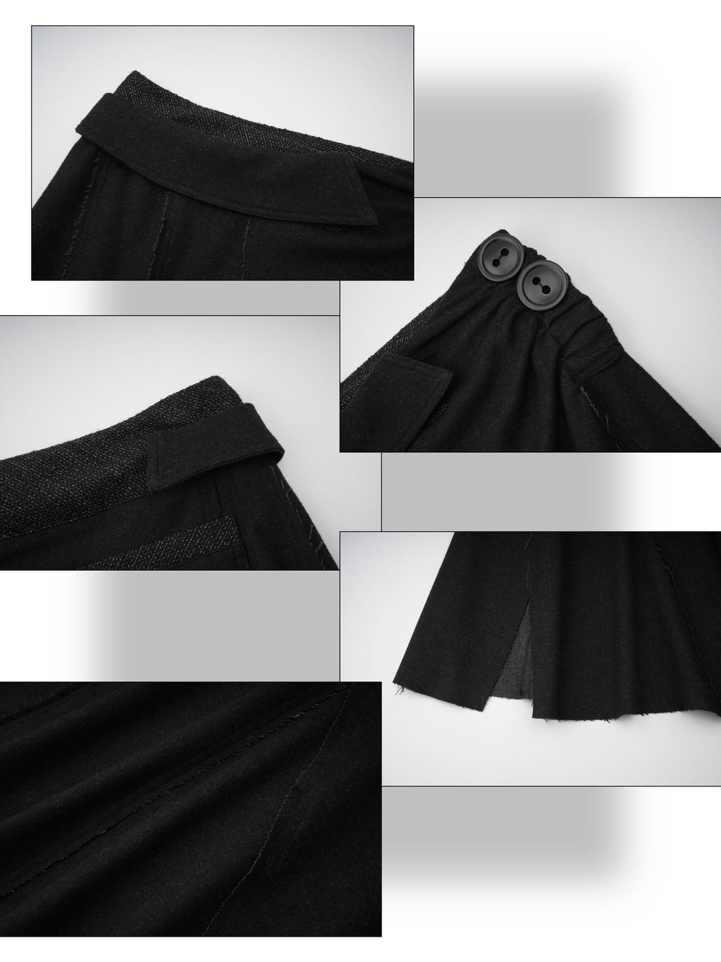 eyeellike Big Button Silver Thread Multi Panel Fold Over Waist Raw Hem Slit Women's Mermaid Skirts