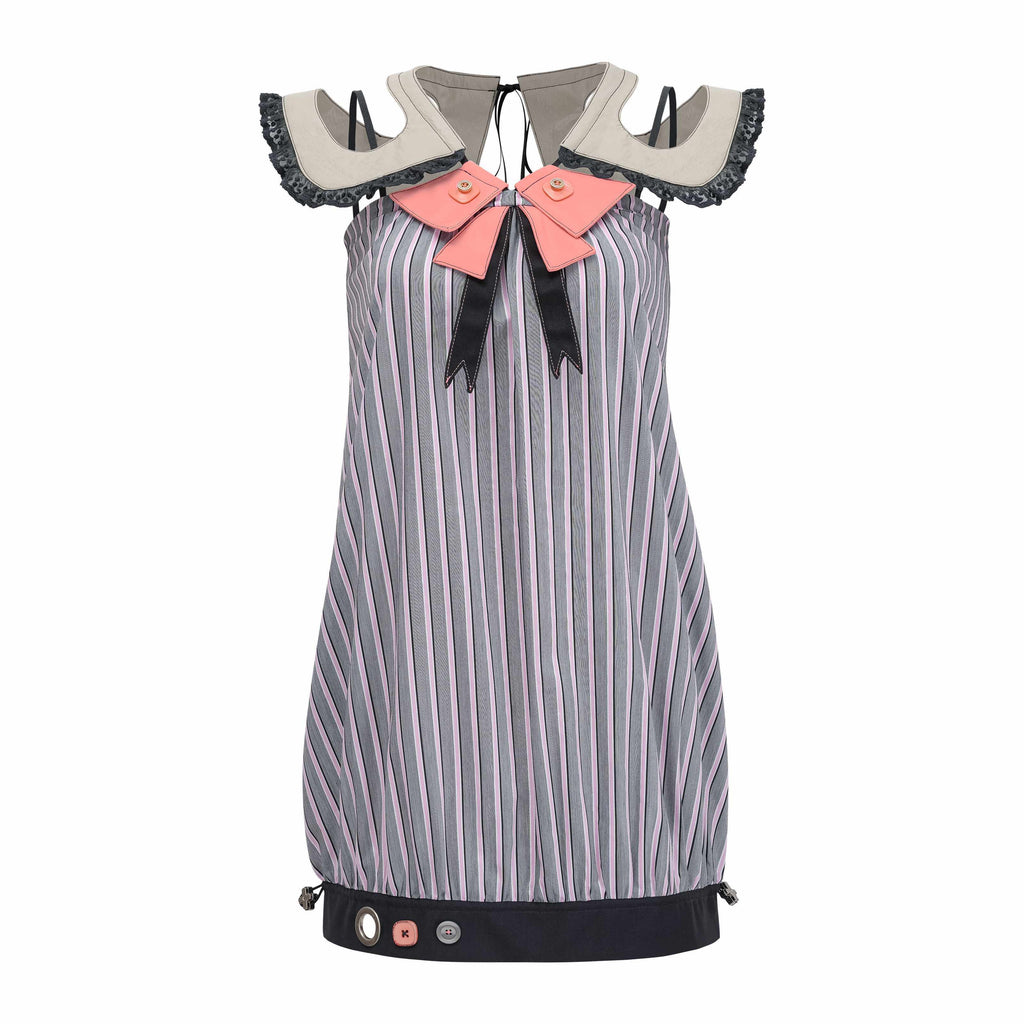 eyeellike_Black_Pink_Striped_Cutout_Doll_Collar_Button_Bow_Women's_Tube_Mini_Dresses_1059367013867_MISSTT