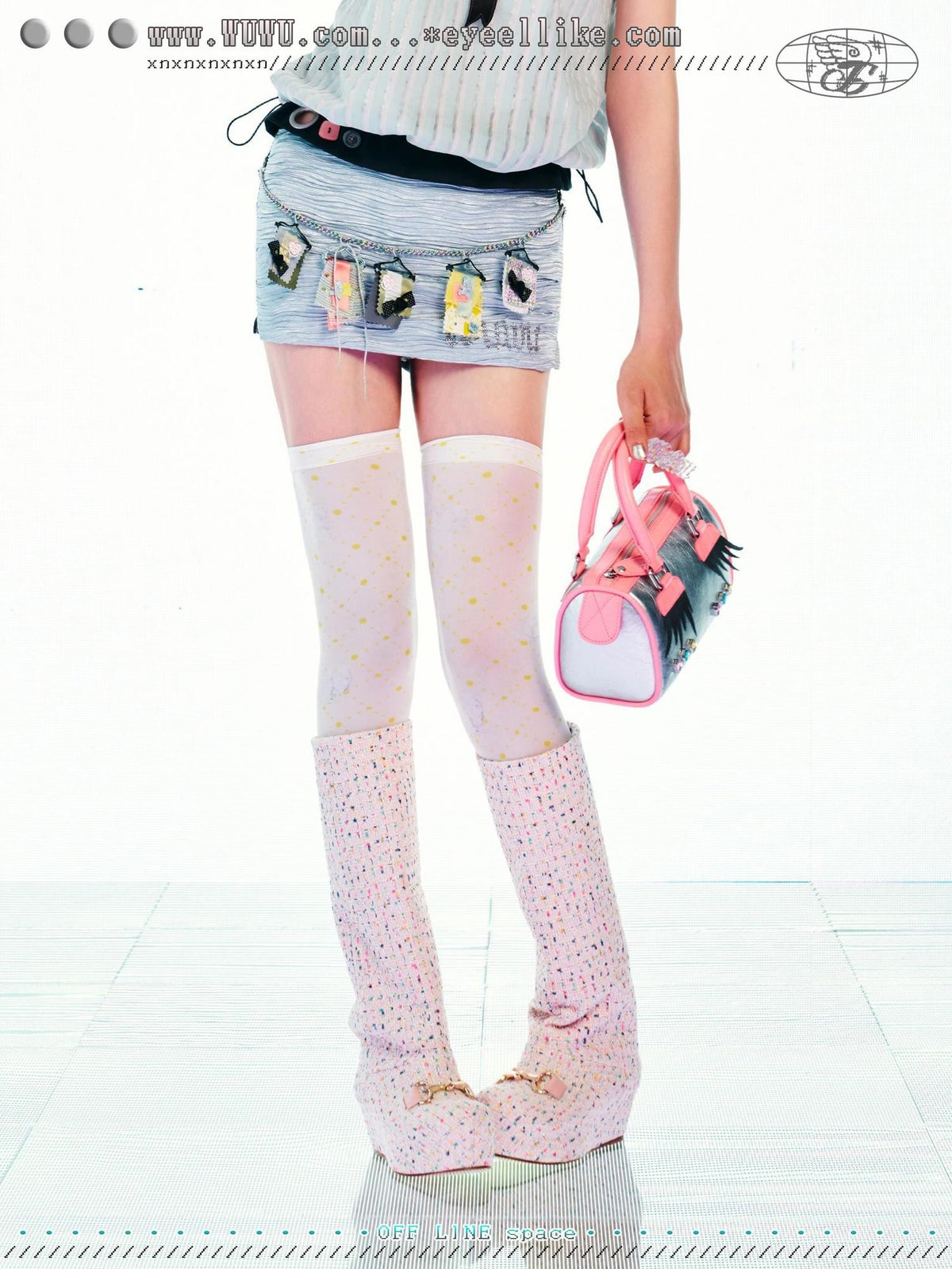 eyeellike Bright Yellow Polka Dot Paper Print Velvet Women's Thigh-high Socks