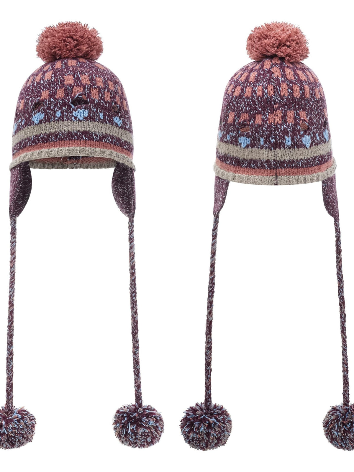 eyeellike Colorful Dot Plaid Earflap Warm Knit Women's Beanies