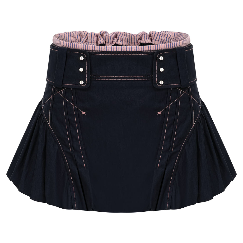 eyeellike_Contrast_Stitch_Patchwork_Navy_Bubble_Hem_Women's_Cotton_Mini_Skirts_941083498110_MISSTT