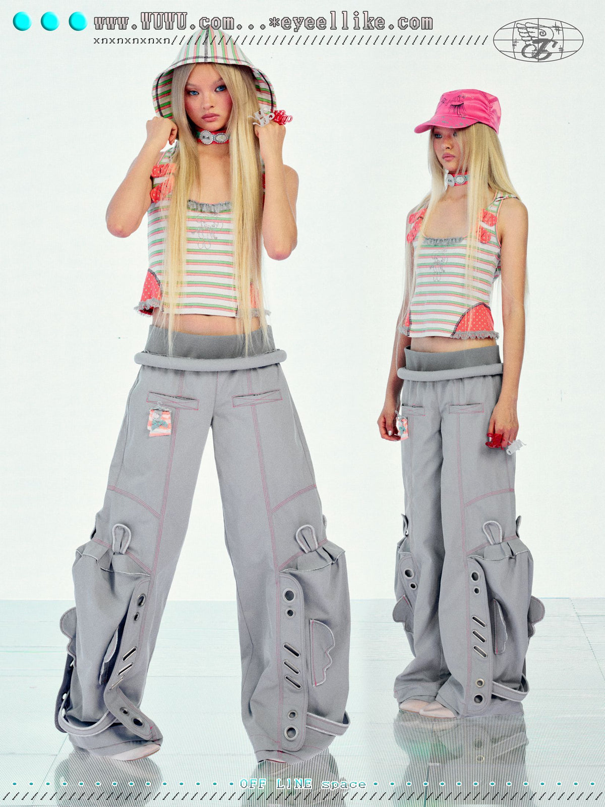 eyeellike_Detachable_3d_Ring_Ear_Eyelet_Structured_Women's_Cargo_Pants_1059388666566_MISSTT
