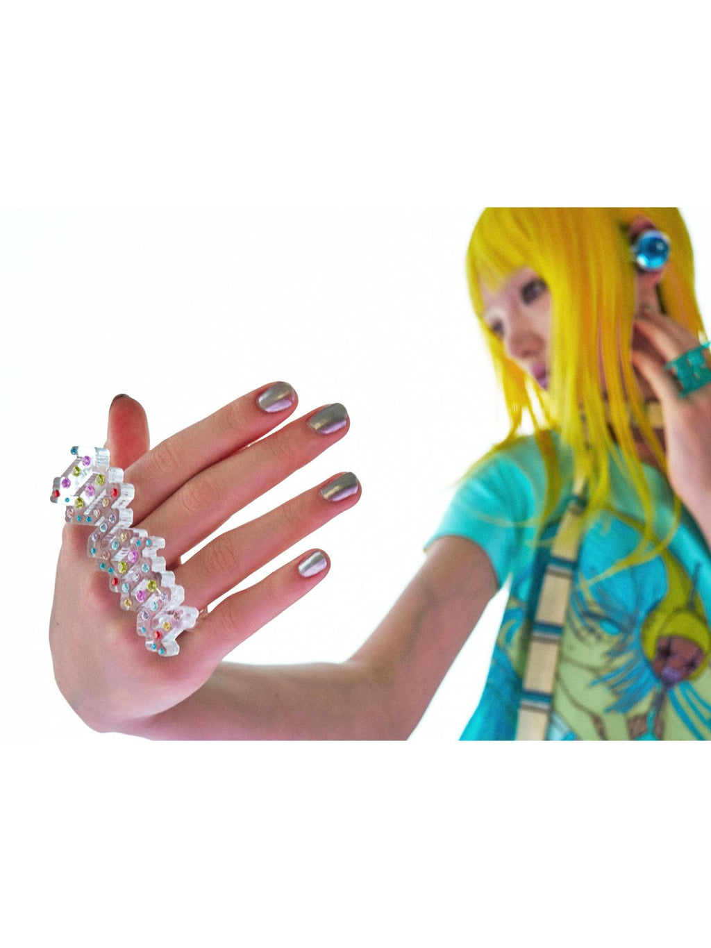 eyeellike Diamond Studded Color Zircon 3d Print Palm Women's Rings