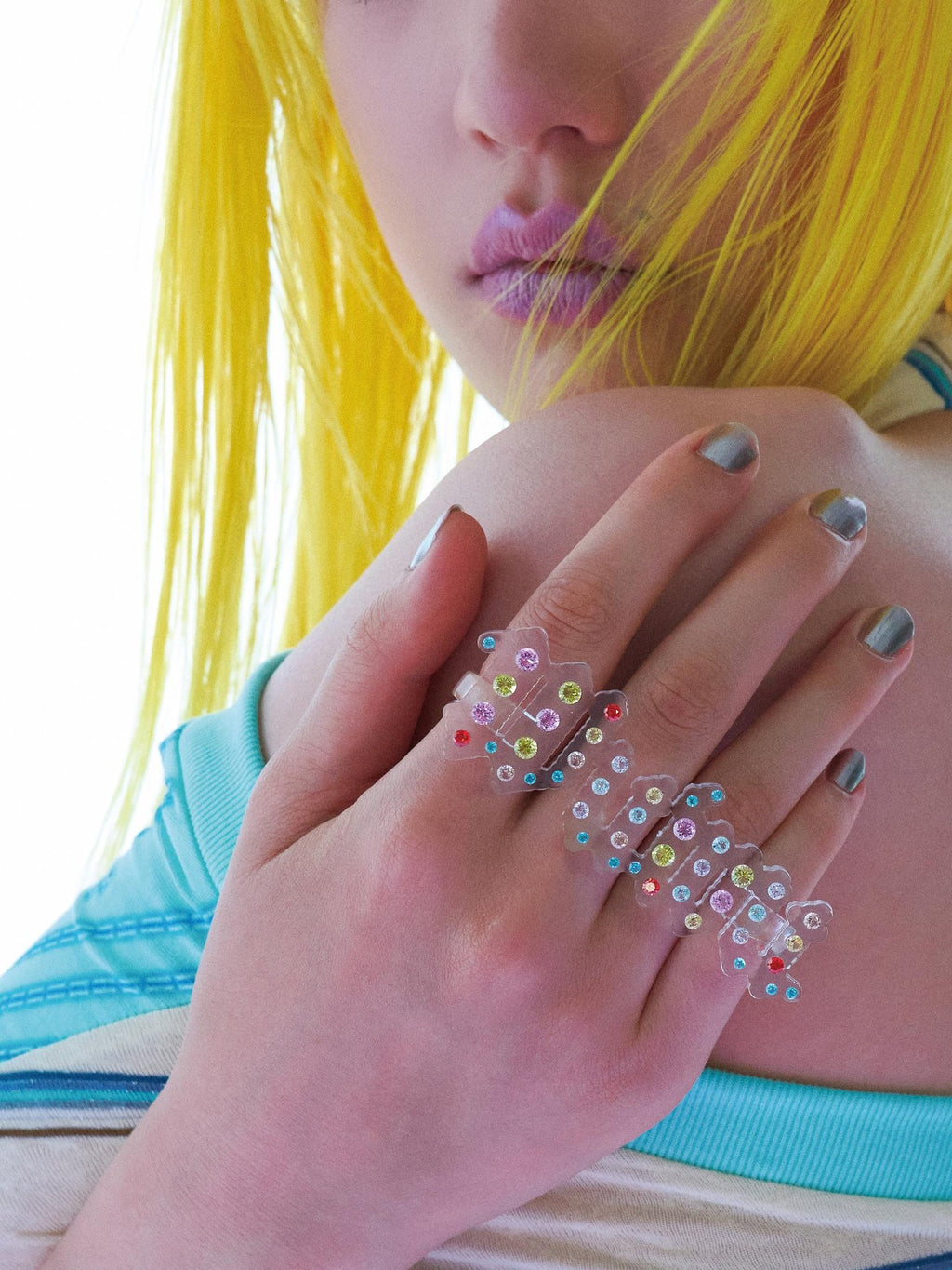 eyeellike Diamond Studded Color Zircon 3d Print Palm Women's Rings