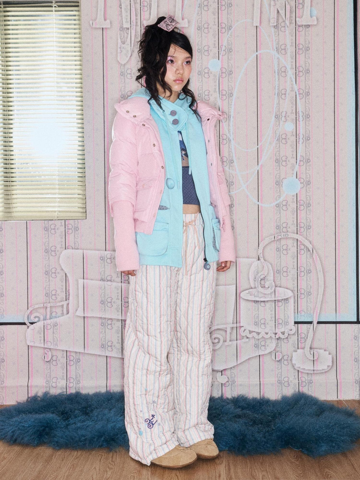 eyeellike Fun Stripe 3e Print High Waist Fleece Lined Warm Women's Pants