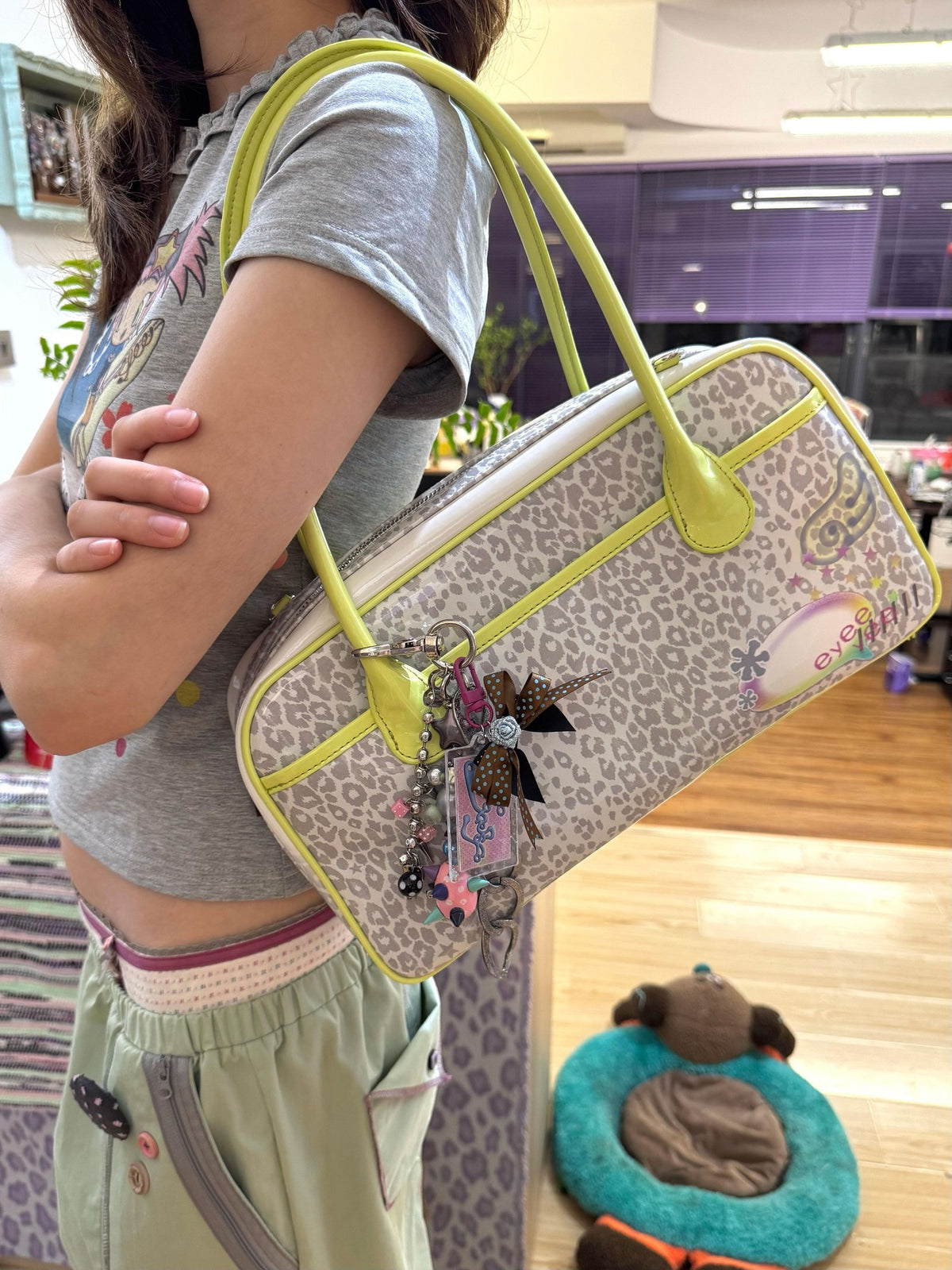 eyeellike Leopard Bubble Print Pvc Large Capacity Bowling Women's Handbags
