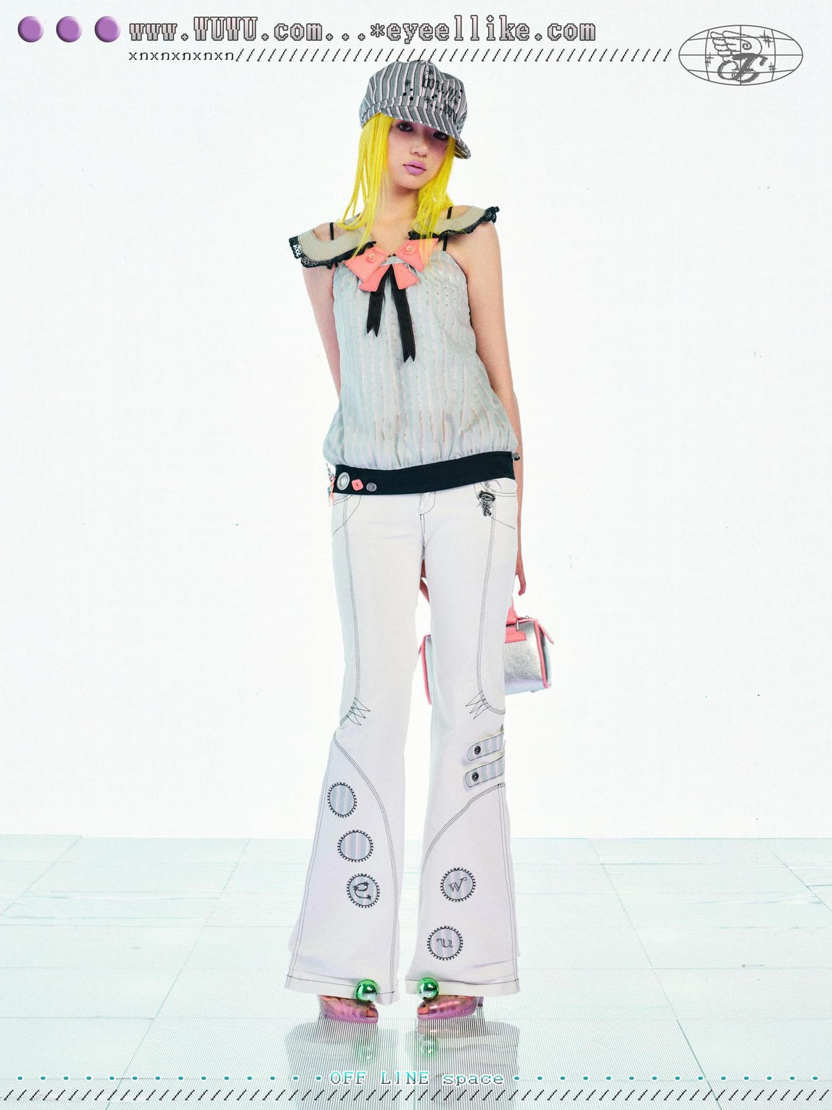 eyeellike Letter Embroidered Detachable Wings Low Waist Cotton Women's Flare Pants