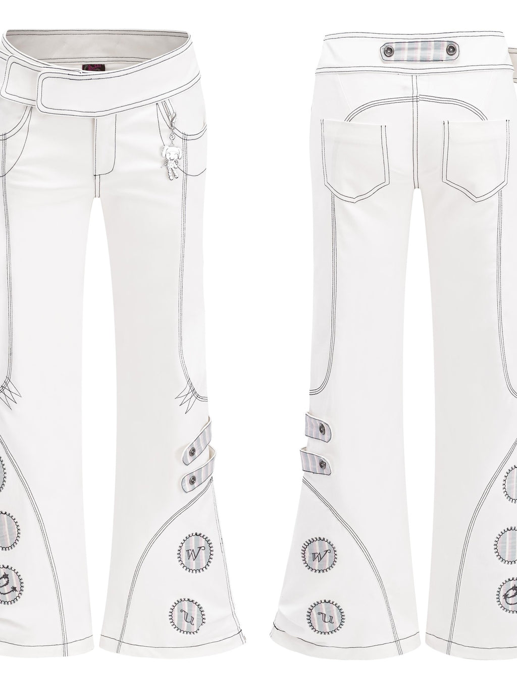 eyeellike Letter Embroidered Detachable Wings Low Waist Cotton Women's Flare Pants