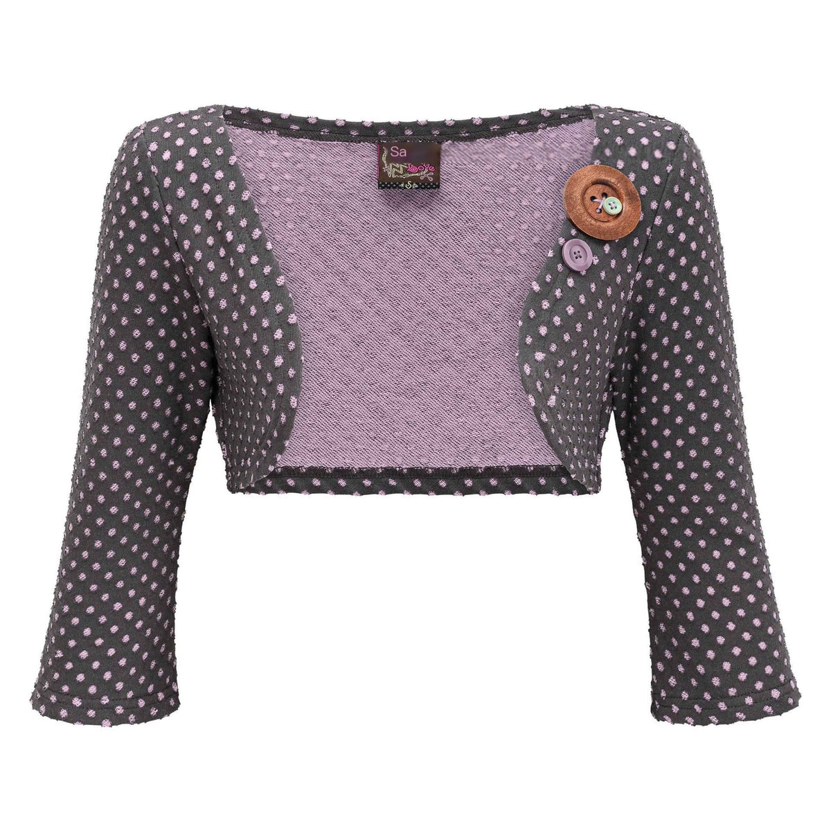 eyeellike_Pink_Purple_Polka_Dot_Button_Detail_Slim_Fit_Women's_Knit_Boleros_&_Shrugs_940664251541_MISSTT