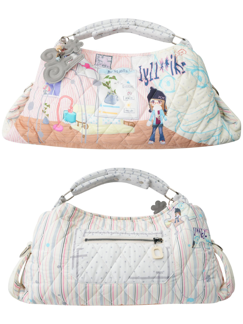 eyeellike Printed Quilted Diamond Studded Two Way Women's Polyester Handbags
