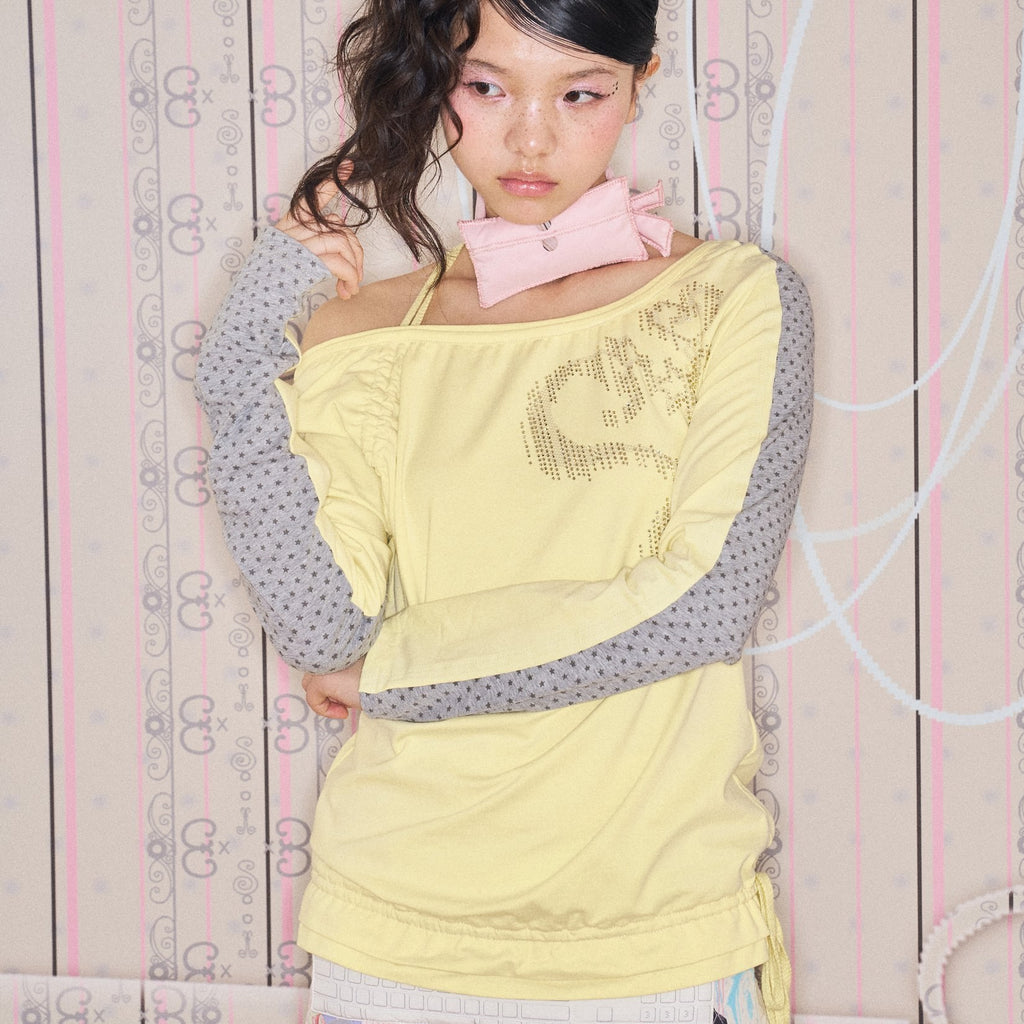 eyeellike_Rhinestone_Print_Asymmetric_Neck_Drawstring_Colorblock_Women's_Long_Sleeve_T-shirts_994136272249_MISSTT