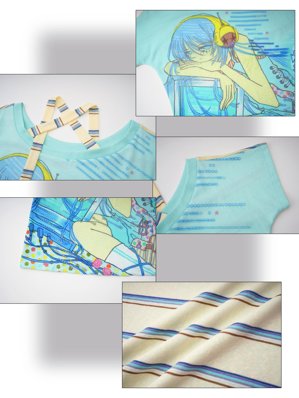 eyeellike Striped Graphic Print Women's Off-shoulder T-shirts