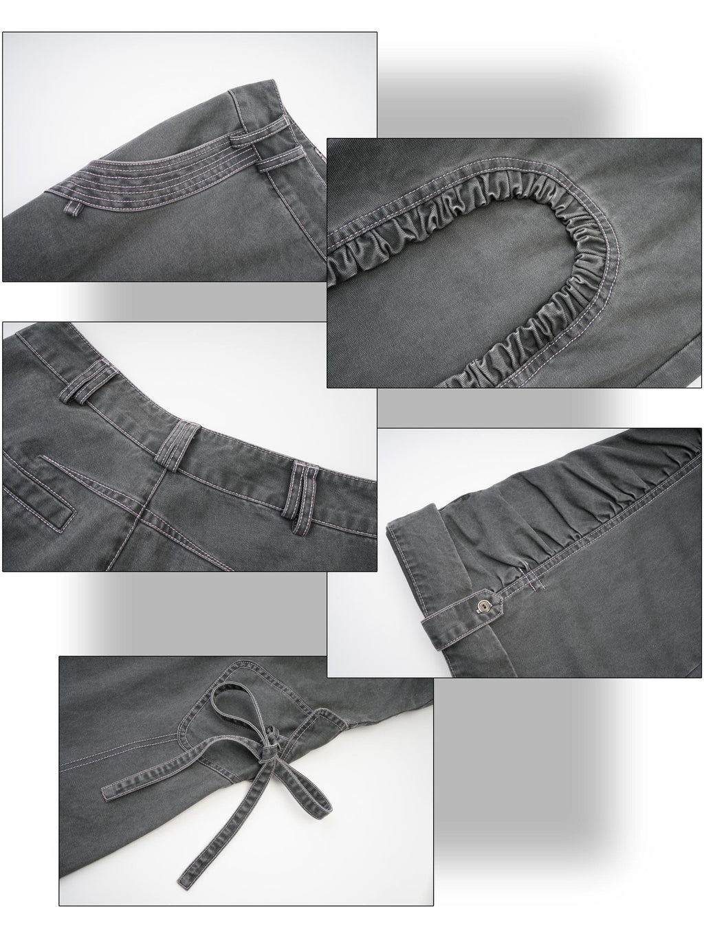 eyeellike Tonal Stitch Pleated Adjustable Drawstring Cotton Women's Flare Pants