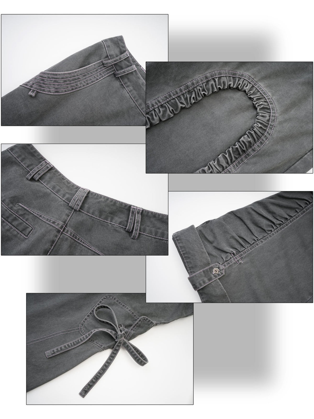 eyeellike Tonal Stitch Pleated Adjustable Drawstring Cotton Women's Flare Pants