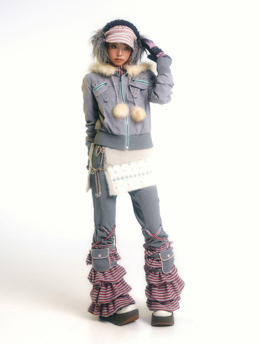 eyeellike Topstitched Pocket Eyelet Zip Fuzzy Hood Women's Padded Puffer Jackets