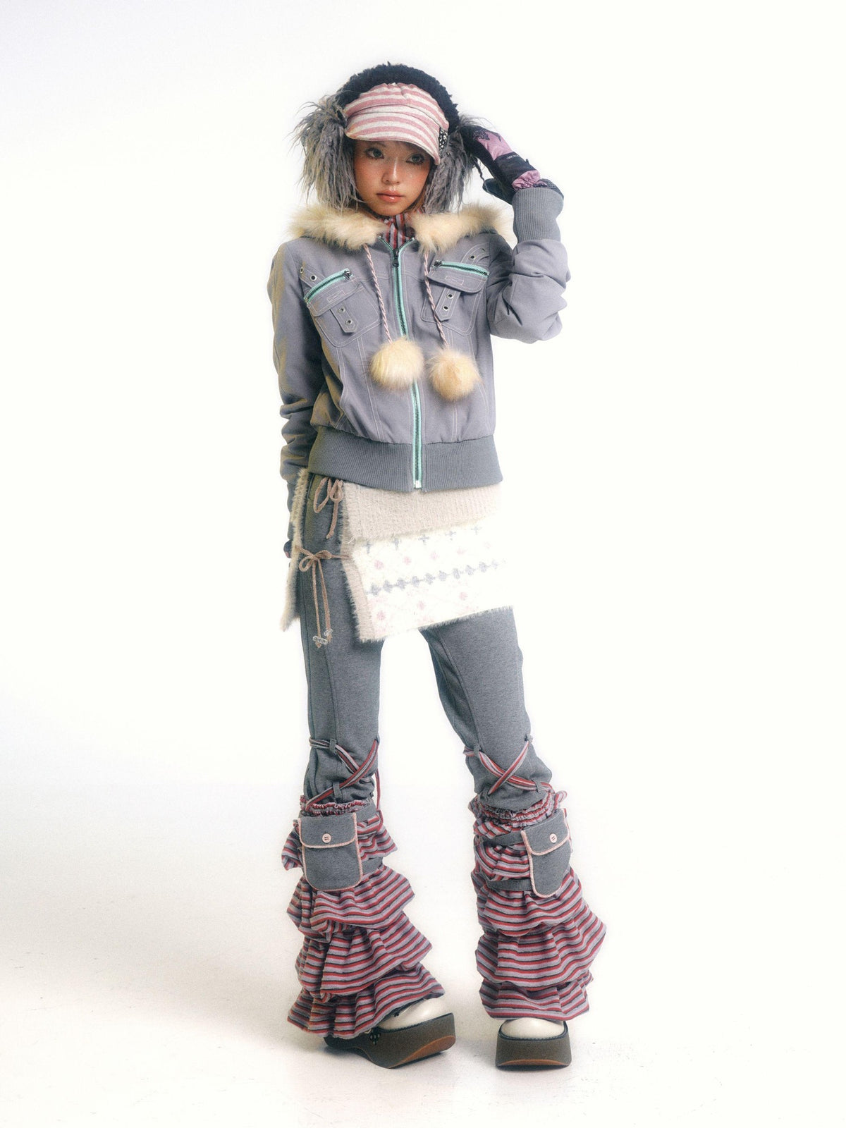 eyeellike Topstitched Pocket Eyelet Zip Fuzzy Hood Women's Padded Puffer Jackets