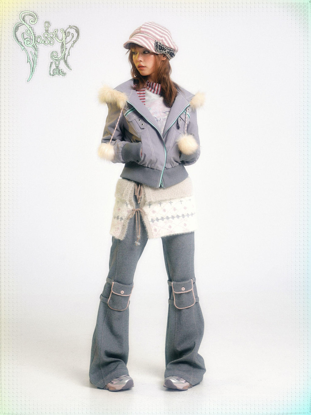 eyeellike Topstitched Pocket Eyelet Zip Fuzzy Hood Women's Padded Puffer Jackets