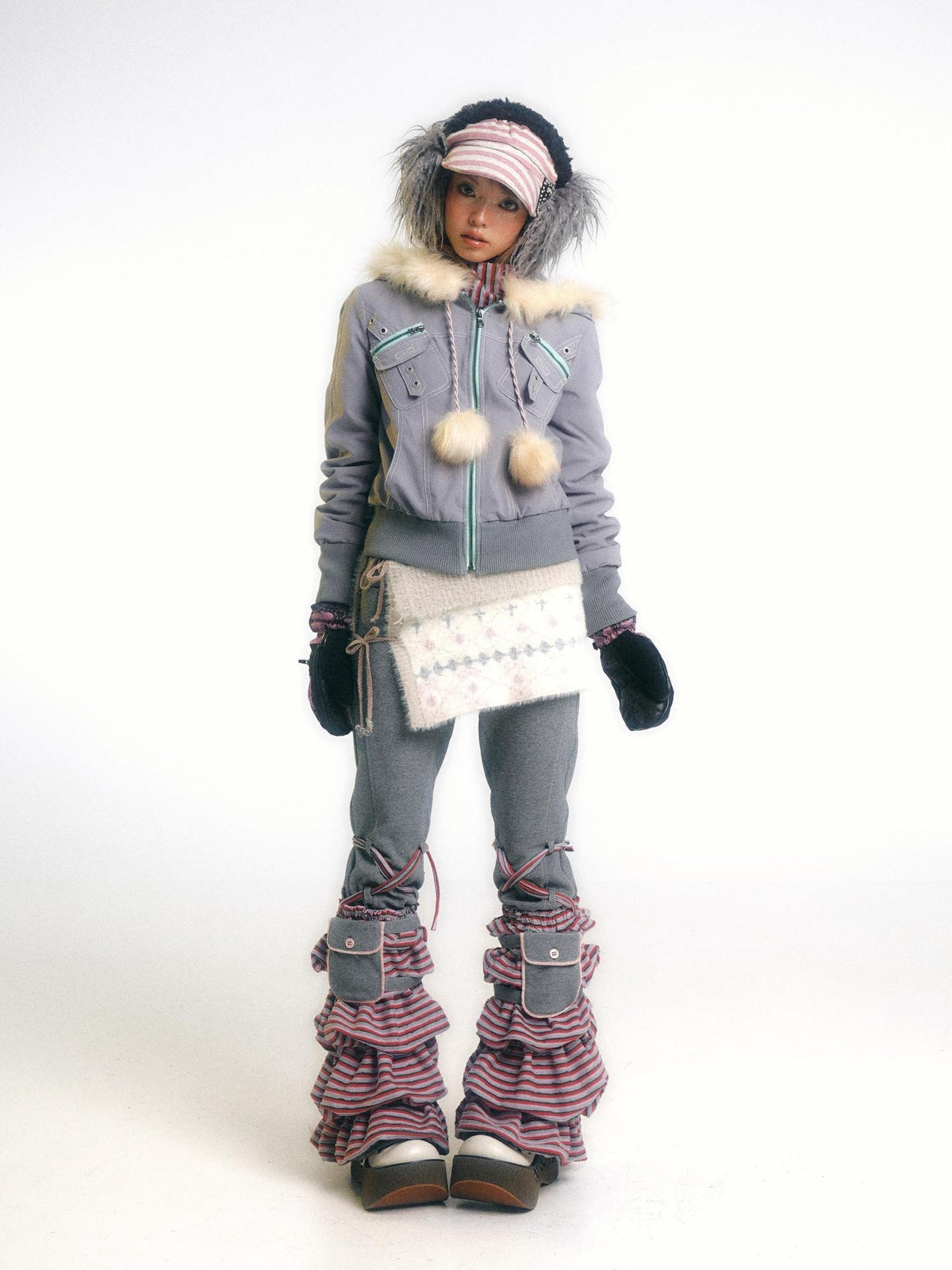 eyeellike Topstitched Pocket Eyelet Zip Fuzzy Hood Women's Padded Puffer Jackets