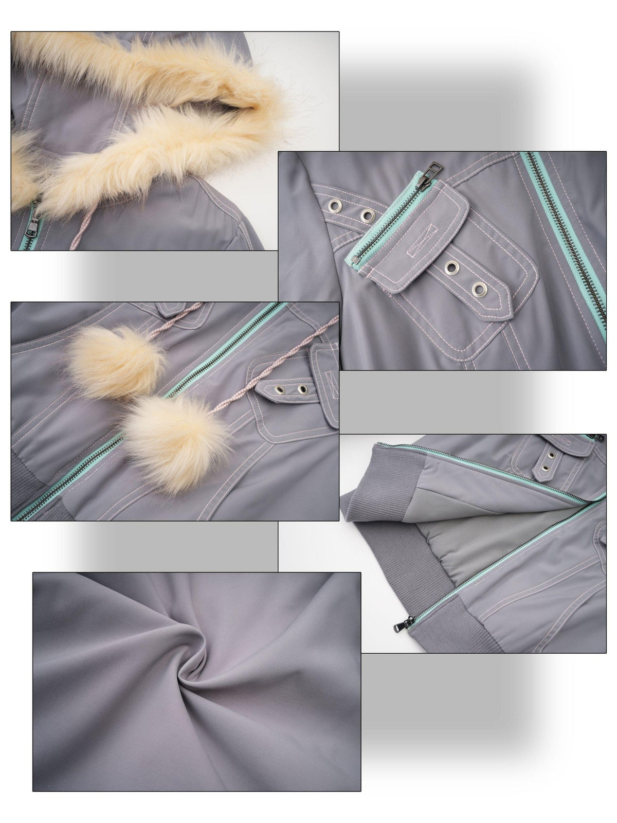 eyeellike Topstitched Pocket Eyelet Zip Fuzzy Hood Women's Padded Puffer Jackets