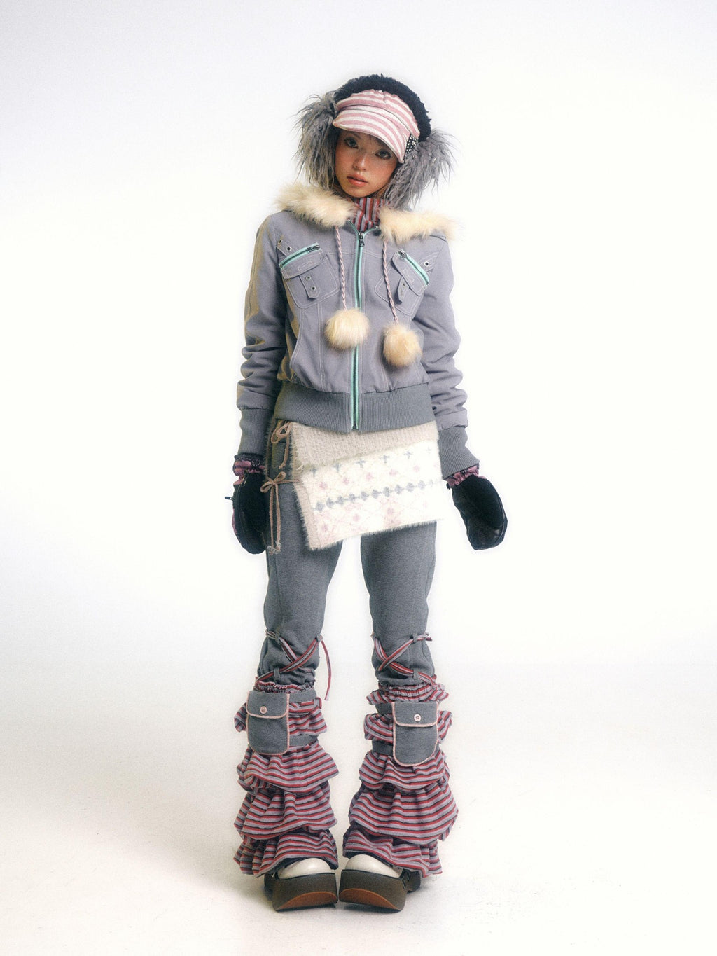 eyeellike Topstitched Pocket Eyelet Zip Fuzzy Hood Women's Padded Puffer Jackets