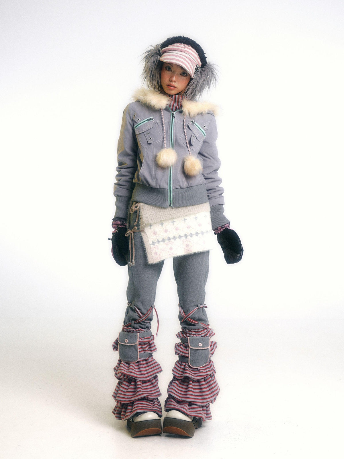 eyeellike Topstitched Pocket Eyelet Zip Fuzzy Hood Women's Padded Puffer Jackets