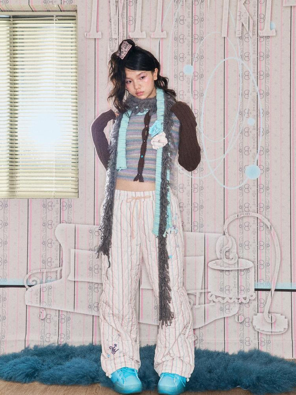eyeellike Two Tone Spliced Hollow Out Fringed Women's Warm Scarves & Shawls