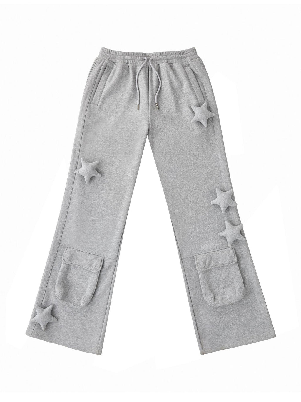 CFIERCE Asymmetrical Loose Straight Leg Street Natural Waist Gray Cotton Pants
