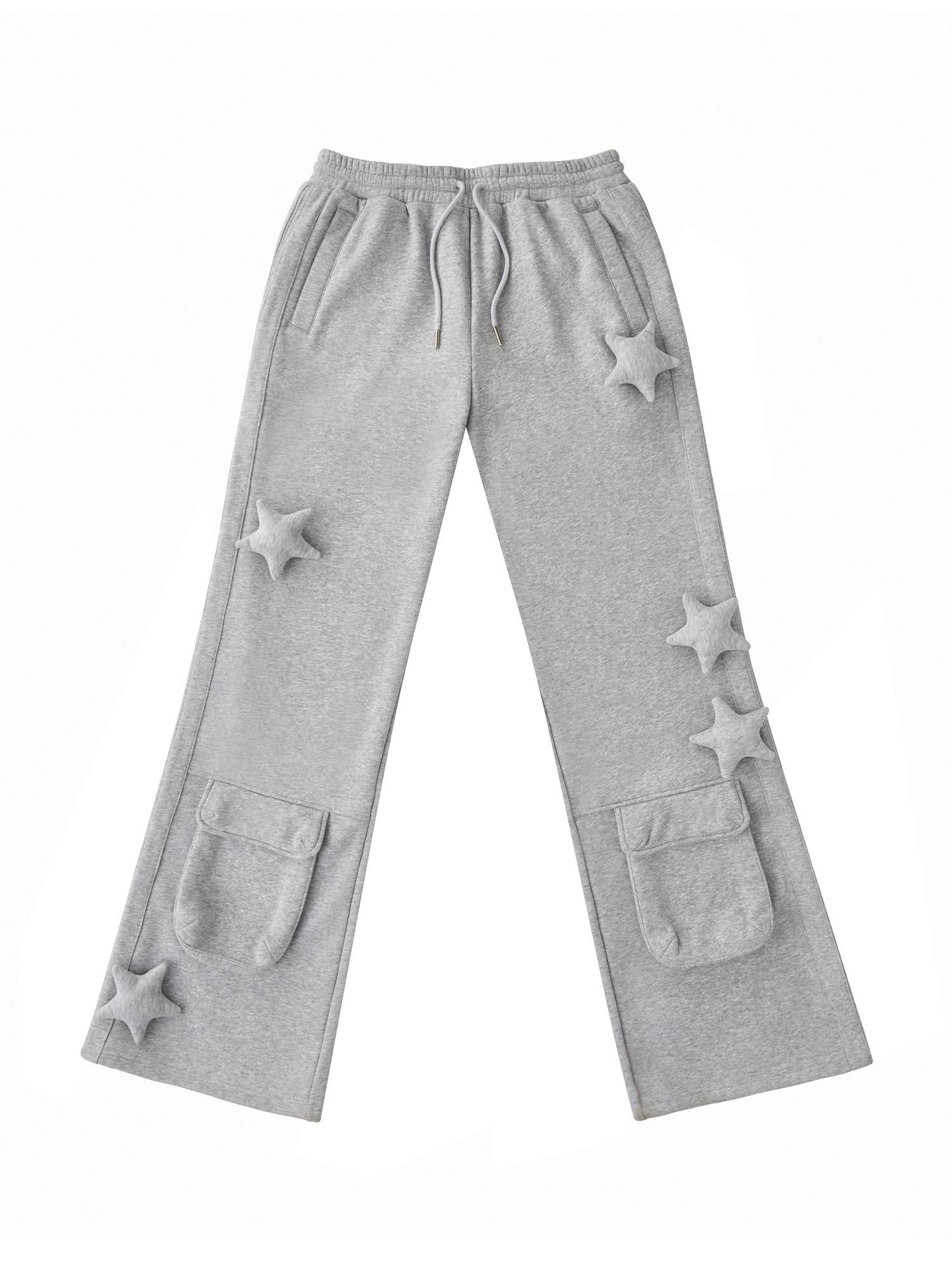 CFIERCE Asymmetrical Loose Straight Leg Street Natural Waist Gray Cotton Pants