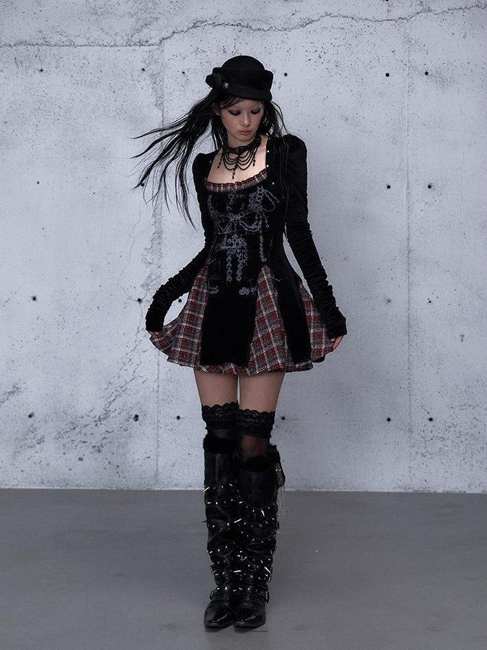 NO ROMANCE Vintage Puff Sleeve Square Neck Slim A Line Citywalk Party Casual Mini Dresses