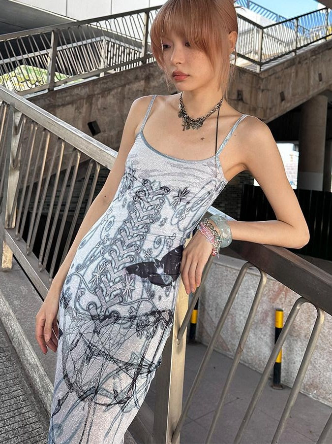 CFIERCE Elegant Bodycon Sleeveless Mermaid Mid Waist Gray Polyester Stretch Dress