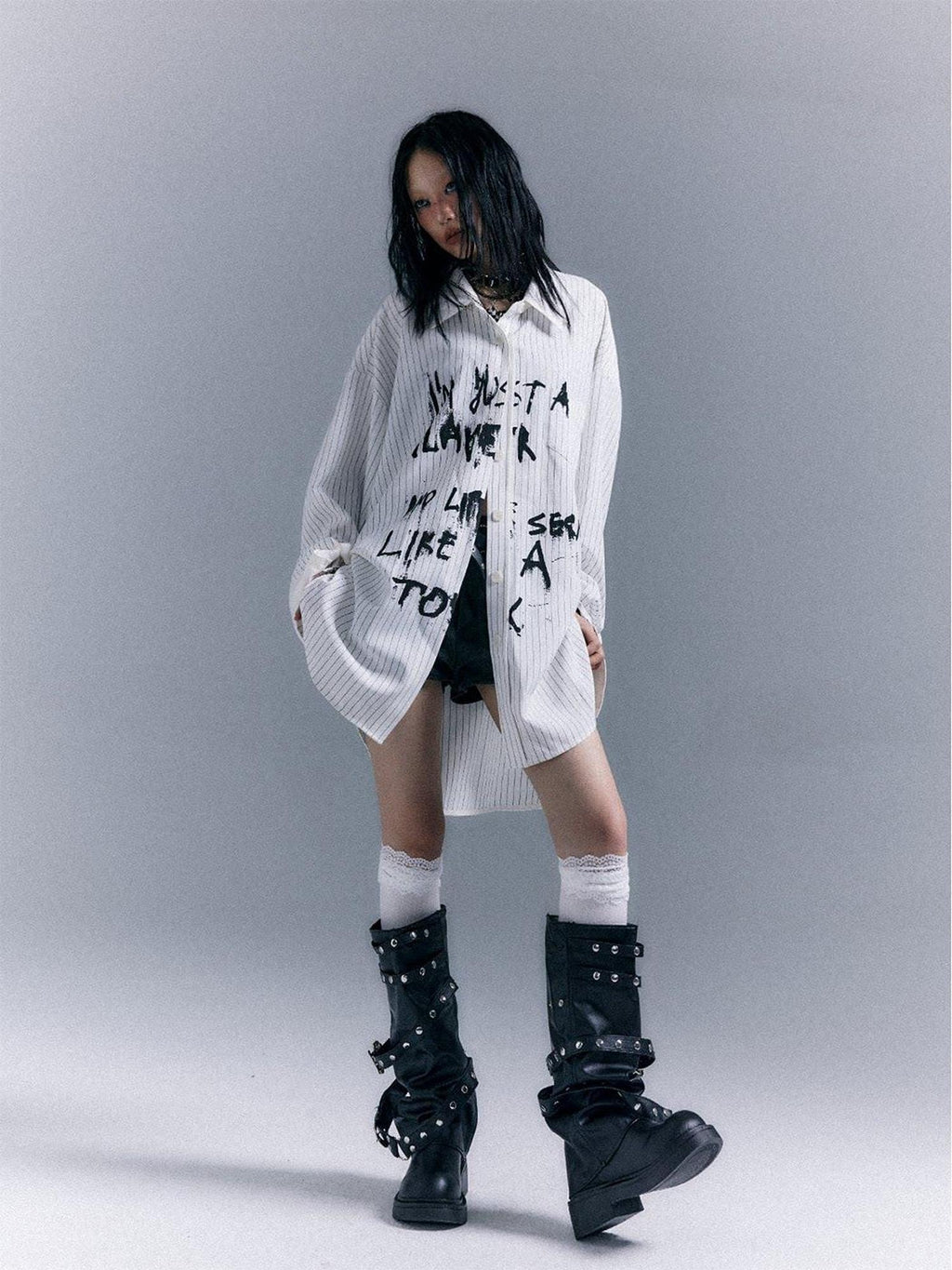 Frustration Garden Original Loose Fit Asymmetric Button Print Pocket Unisex Long Sleeve Shirts